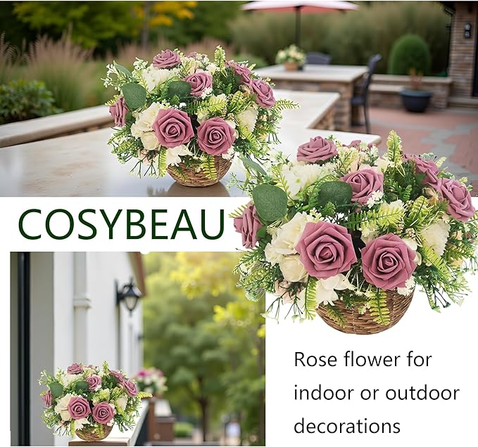 Artificial Flowers 25pcs Fake Roses, Rouge Foam Rose Faux Flower for DIY Wedding Bouquets Bridal Shower Centerpieces Floral Arrangements Home Decorations Party Backdrops Table