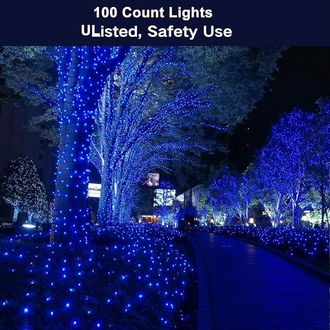 ODEETRONIC Christmas Blue Lights, 21.63ft 100 Count Incandescent String Lights Connectable, 120V UL Certified Christmas Indoor String Lights for Xmas, Tree, Party, House, Garden Decor, Green Wire