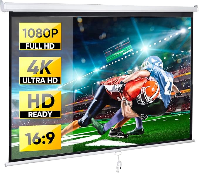 Smartxchoices 80" 16:9 HD Manual Projector Screen with Auto Lock Anti-Crease Home Theater Office Wall Mounted Ceiling Pull Down Projection 1.1 Gain Matte White,View Size: 72 x 40 inches