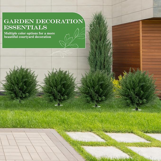24'' Upgraded Artificial Cedar Topiary Ball Trees with Ground Spike, UV Resistant Fake Bushes, Set of 2 Faux Cypress Fake Plants Faux Shrubs for Outdoor Indoor Front Porch Garden Decor