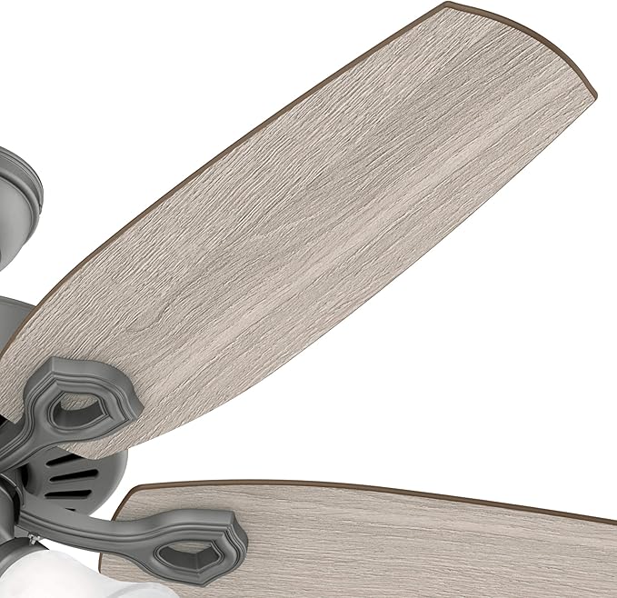 Hunter 52 inch Indoor Ceiling Fan with LED Lights - Ceiling Fan with Pull Chain, For Bedroom or Living Room, Standard Mount, No Remote, 5 Blades, Includes Bulbs - Builder Plus 51110, Matte Silver