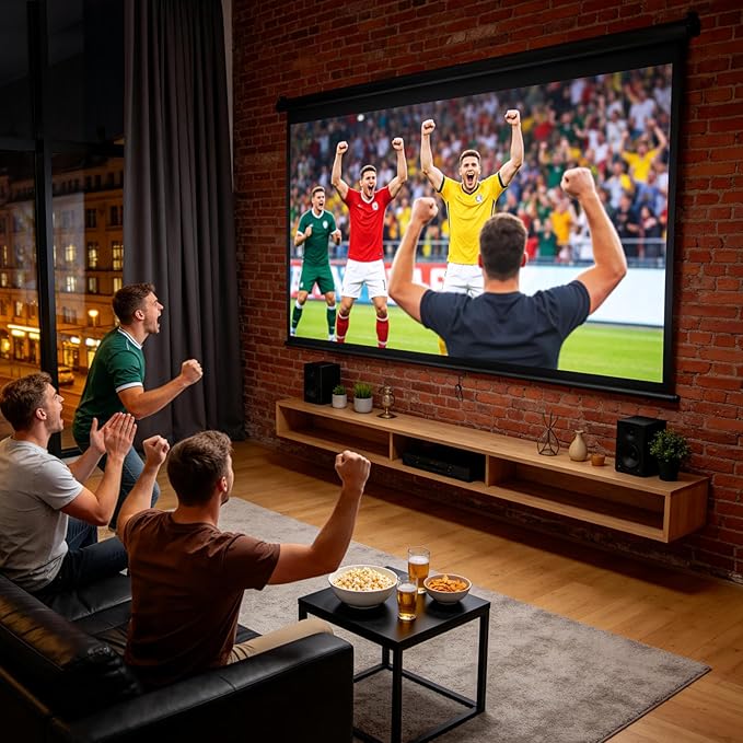 100 Inch Projection Screen Outdoor Indoor 16:10 HD Foldable Manual Pull Down Projector Screen for Movie Home Backyard Theater Cinema Office Video Game, Black