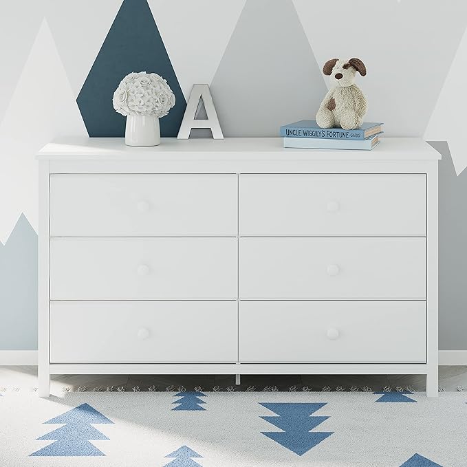 Storkcraft Alpine 6-Drawer Dresser (White) – GREENGUARD Gold Certified, White Dresser for Bedroom, Kids & Nursery Storage Drawers, Safety Interlocking Drawers, Pre-Installed Tracks, Kids Bedroom