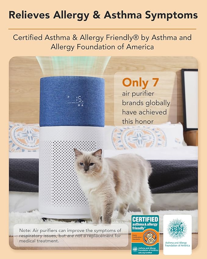 CleanForce Rainbow H13 True HEPA Air Purifier for Home Large Room, Bedroom, up to 2550sqft, Smart App-Control air Quality Monitor, Filters dust Pollen Smoke Odor VOCs