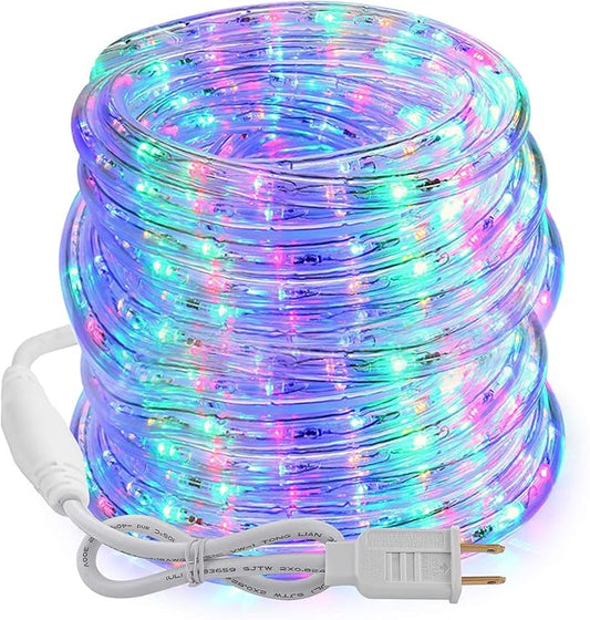 Brizled Multicolor Rope Lights,18ft 216 LED Christmas Rope Lights Waterproof, 120V ETL Flexible Tube Light Connectable Plugin Color Xmas Lighting for Garden, Patio, Party, Xmas, Holiday Decorations