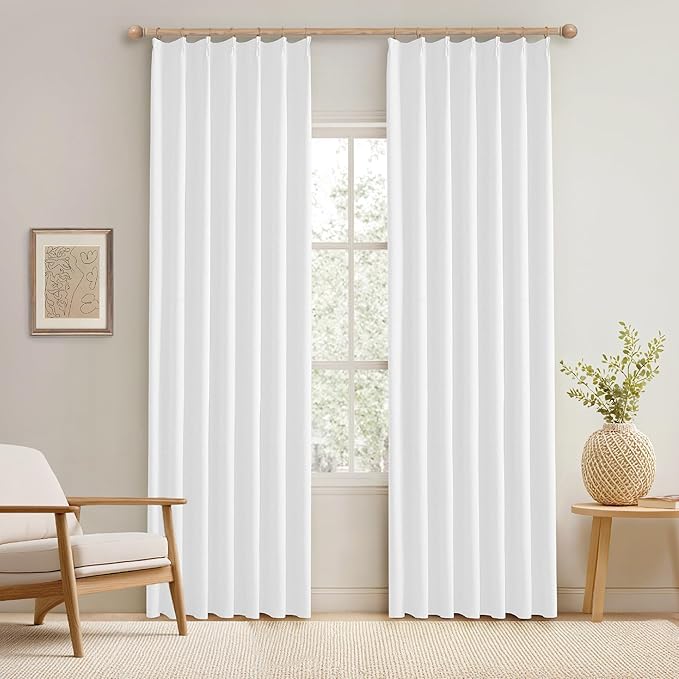 KangBang White Pinch Pleated Curtains Blackout 84 Inch Length 2 Panels Set, Thermal Insulated Pleated Drapes with Hooks for Bedroom Living Room, Elegant Modern Decor, Pure White, 40Wx84L