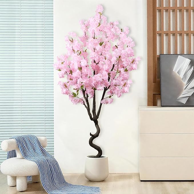 7FT Artificial Cherry Blossom Tree Beautiful Sakura Flower Tree Indoor Faux Pink Tree for Home Office Decor