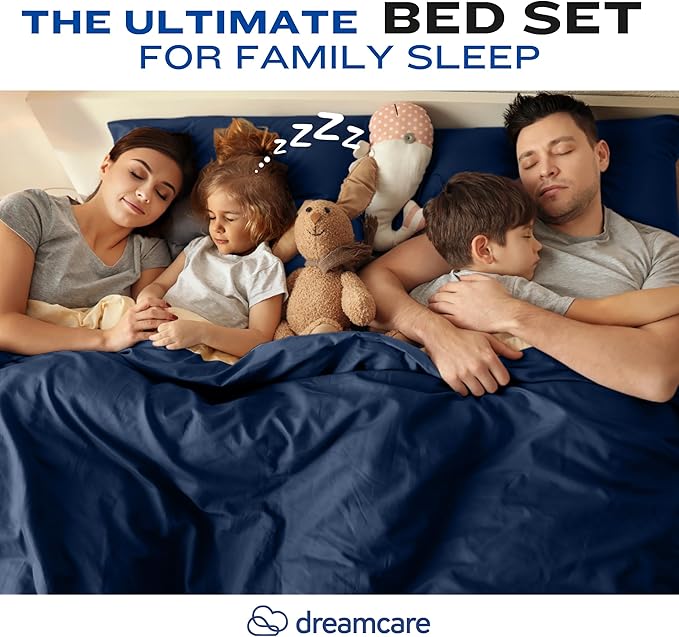 DREAMCARE King Size Sheets Set – 4 pcs Cooling Sheets – up to 21” Deep Pocket King Sheet Set – Hotel Luxury Sheets & Pillowcases – Superior Softness 100% Fine Microfiber with Side Pocket – Navy Blue