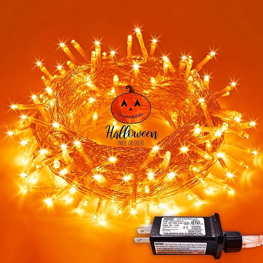 JMEXSUSS 66ft 200 LED Christmas String Lights Outdoor Indoor, Connectable Orange String Lights Clear Wire, Fall Light Plug in for Fireplace Tree Garden Patio Thanksgiving Fall Halloween Decor