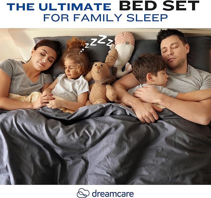 DREAMCARE Queen Sheet Set – 4 pcs Cooling Sheets – up to 21” Deep Pocket Queen Sheets – Hotel Luxury Sheets & Pillowcases – Superior Softness 100% Fine Microfiber with Side Pocket – Gray