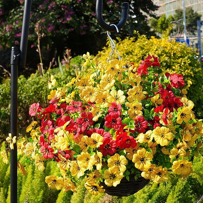 Artificial Flowers for Outdoor, UV Resistant Fake Silk Flowers, Realistic Faux Plants for Outside Indoor Porch Patio Window Box Planter Home Decor (16, Yellow)