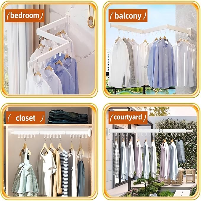 Clothes Drying Rack Wall Mounted,Space Saving Wall Drying Rack,Retractable Collapsible Tri-Fold,for Bathroom,Balcony,Outdoor lndoor with Laundry,White
