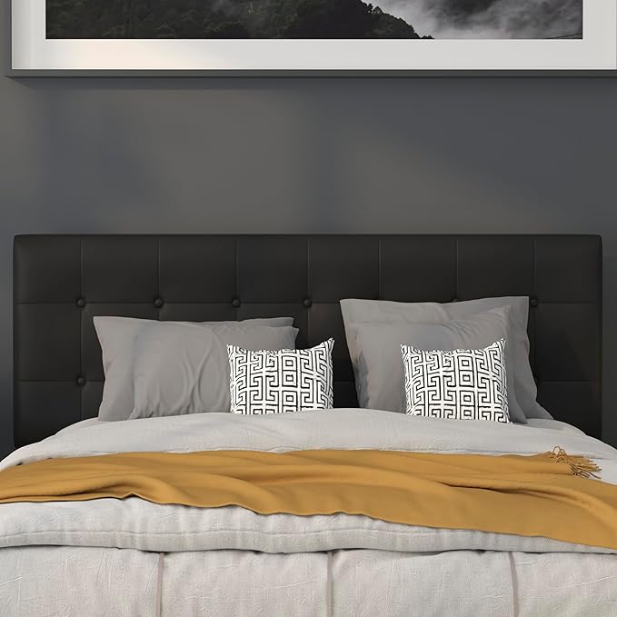 Flash Furniture Lennox Tufted Upholstered Headboard for Queen Size Bed, Contemporary Vinyl Tufted Headboard with Adjustable Height, Black