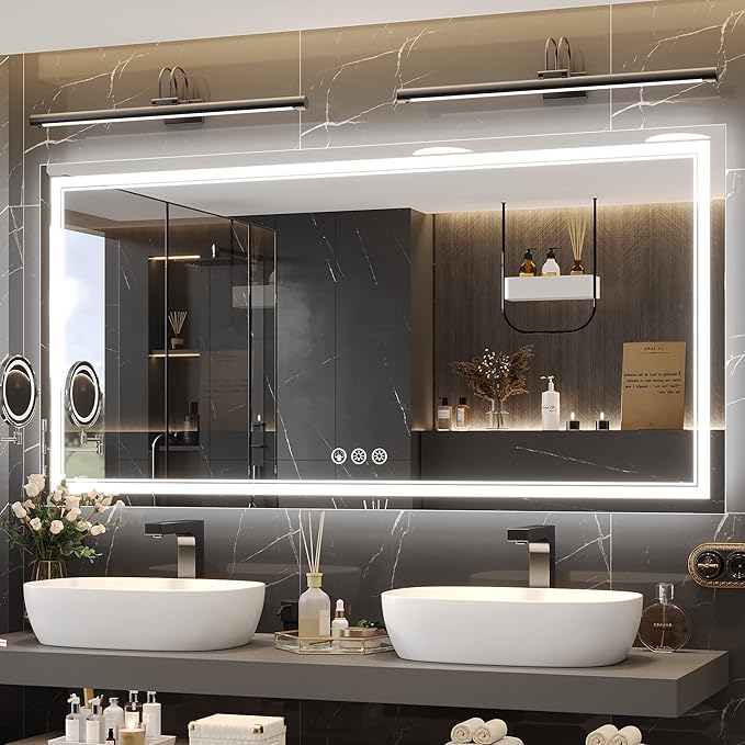 72x36 Inch Led Mirror for Bathroom with Front Light and Backlit, Dimmable Anti Fog Wall Bathroom Mirror with Led Lights, Water Proof, Decor Vanity Mirror