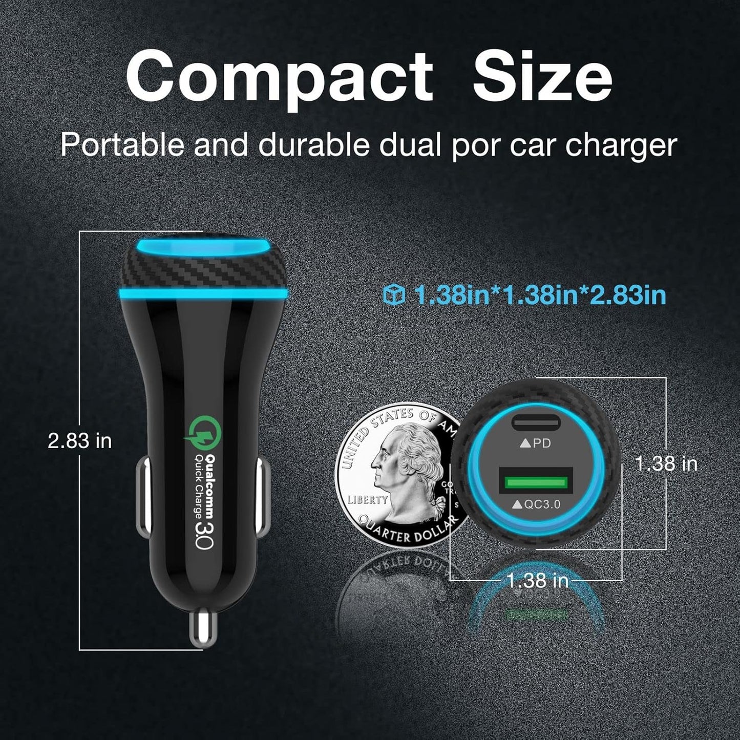 MOCA 51W Fast Charger for iPhone, USB C Dual Ports with 2pcs 3.3ft A-P/C-P Cable Car Charger Adapter for iPhone 13 12