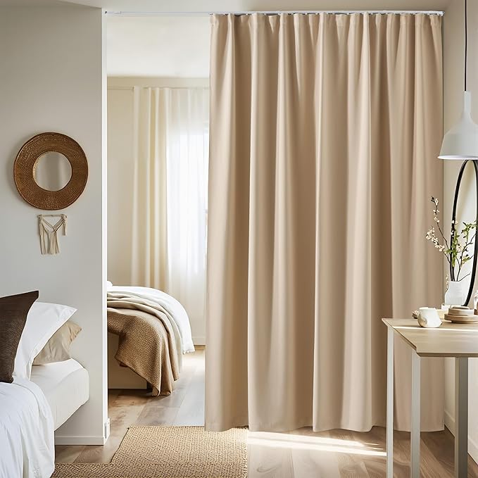 NICETOWN Sliding Door Curtain & Adjustable Ceiling Track Set, W100 xL84 Room Divider Curtain for Office/Hospital Privacy Protection, Thermal Insulated Room Darkning Drape, 1 Panel, Biscotti Beige