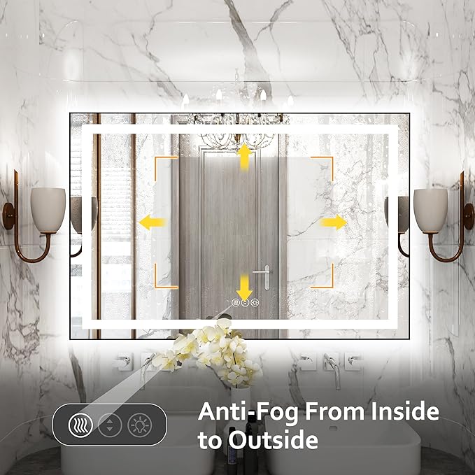 48"x 32" LED Bathroom Mirror with Black Frame, Bathroom Mirror with Lights Front and Backlit, Lighted Mirror Stepless Dimmable, Anti-Fog, Memory, LED Vanity Mirror with Lights 3 Colors