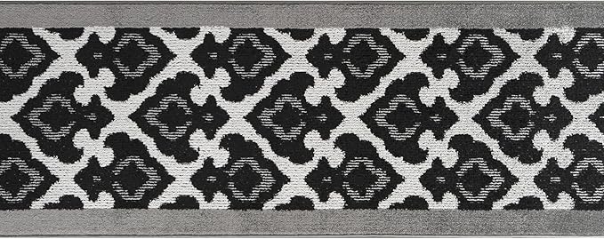Custom Length Cut to Size Fleur de Lis Inspired Carpet Runner Rug for Hallways, Non Slip Rubber Backed, 31 inch Wide X Customized Length, Royal Grey, 31 inch X 5 feet