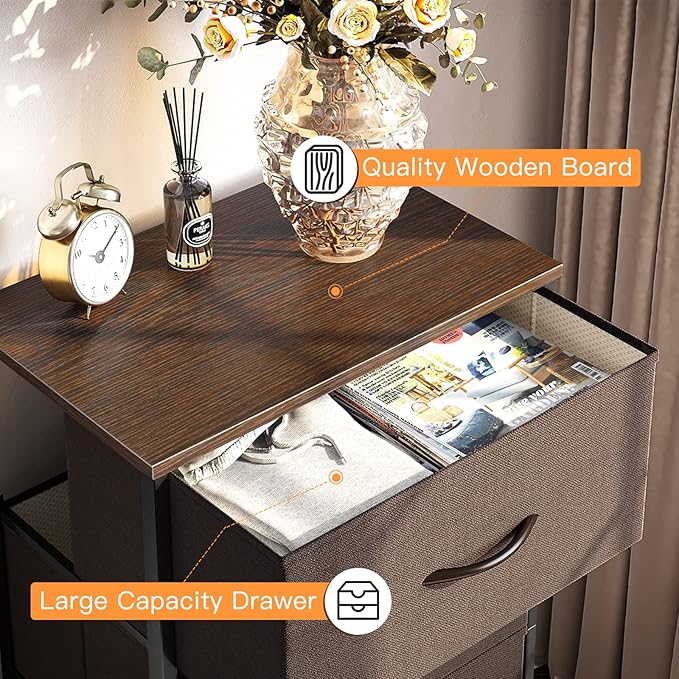 ODK Dresser for Bedroom with 4 Storage Drawers, Small Dresser Chest of Fabric Drawers with Sturdy Steel Frame, Wood Top, Brown