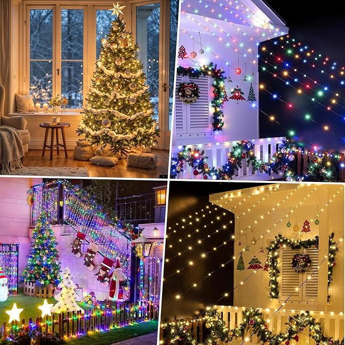 Decute 500LED Christmas Tree Lights Fairy String Light 164FT Green Copper Wire Warm White and Multicolor Dimmable with Remote, UL Cerficated Twinkle Light for Party Wedding Indoor Outdoor Decor