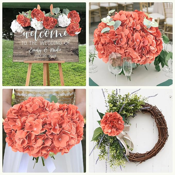 AVIVIHO 65pcs Burnt Orange Hydrangea Artificial Flowers Bulk (Not Squished) Realistic e Fake Hydrangeas Silk Flowers with Stems for Home,Weddings,Party Table Centerpieces,Arch,Florals Decorations