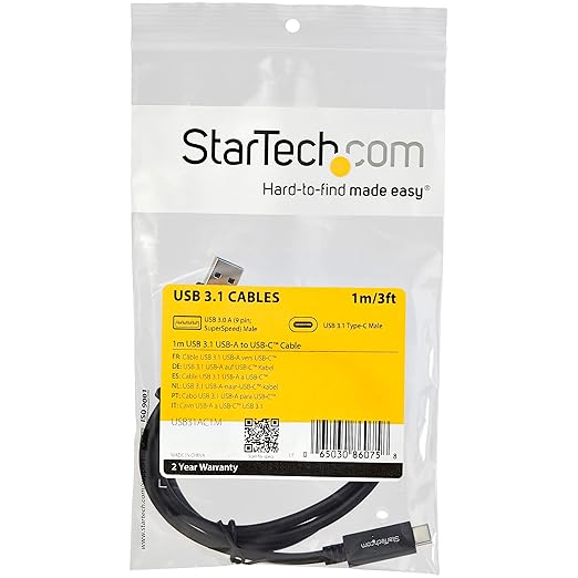 StarTech 3ft (1m) USB-A to USB-C Charging Cable, 10Gbps, Charge & Sync, 3A Charging Cord, USB-IF