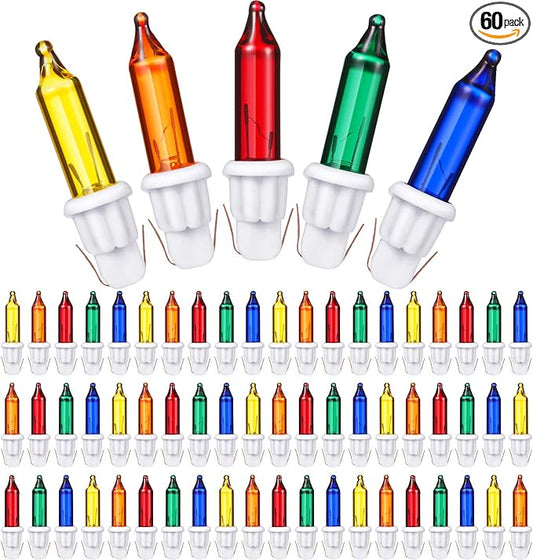 Mudder 60Count 2.5V Christmas 50/100/150/200 Count Mini Incandescent Wire String Lights Replacement Bulbs Indoor/Outdoor Christmas Lights Decor for Home Xmas Tree (White Base with Colorful Bulb)