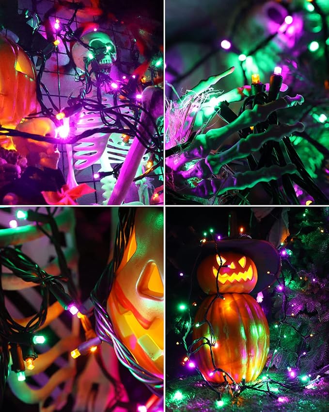 Brizled Purple Orange Green Halloween Lights, 33ft 100 LED 5MM Wide Angle Halloween String Lights, 120V UL Certified Connectable Mini Light Set for Indoor Outdoor Home Garden Patio Yard Party Decor