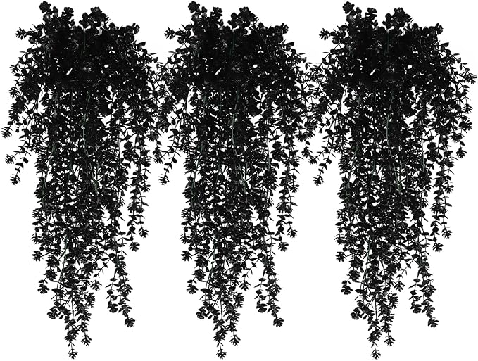 Black Hanging Flowers Faux Hanging Plants Black Artificial Hanging Plant Fake Greenery Faux UV Resistant Hanging Vines Plant for Indoor Outdoor Wedding Halloween Party Fall Wall Room Door Decor