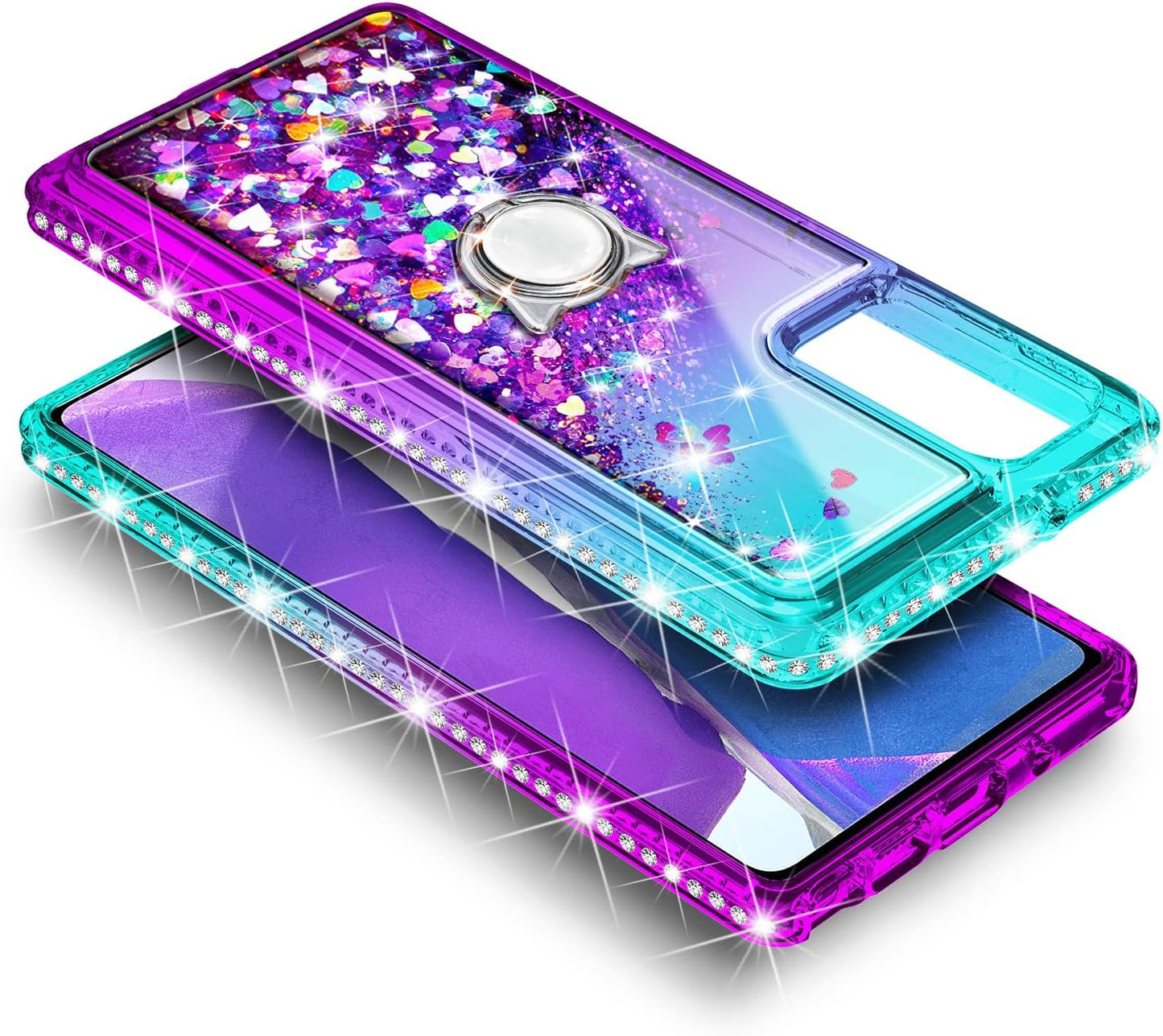 NZND Glitter Liquid Floating Waterfall Phone Case for Samsung Galaxy A13 4G/5G with Tempered Glass Screen Protector