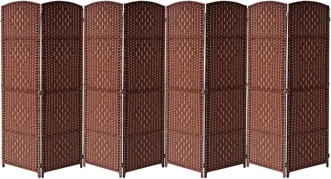 Sorbus Room Divider 6 ft. Tall - Privacy, Wide Double Hinged Panels, Mesh Hand-Woven Design, Folding Screens, Wall Divider for Room Separation, Brown Rust Wicker, 8 Panel