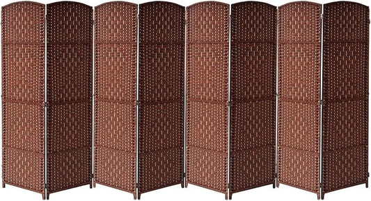 Sorbus Room Divider 6 ft. Tall - Privacy, Wide Double Hinged Panels, Mesh Hand-Woven Design, Folding Screens, Wall Divider for Room Separation, Brown Rust Wicker, 8 Panel