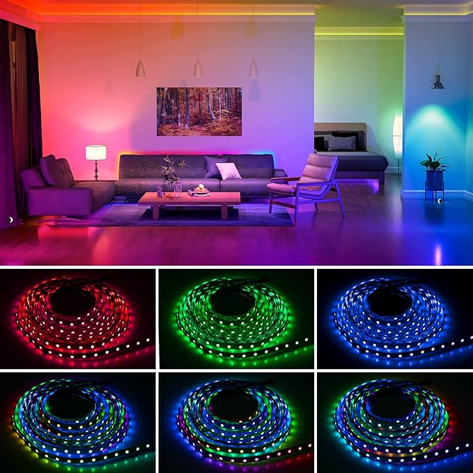 SEZO WS2812B LED Strip Light 16.4FT 60Pixel/M 300LEDs DC5V Individual Addressable LED Strip SMD5050 RGB Dream Color Programmable LED Light Strip Flexible IP30 Non-Waterproof White PCB