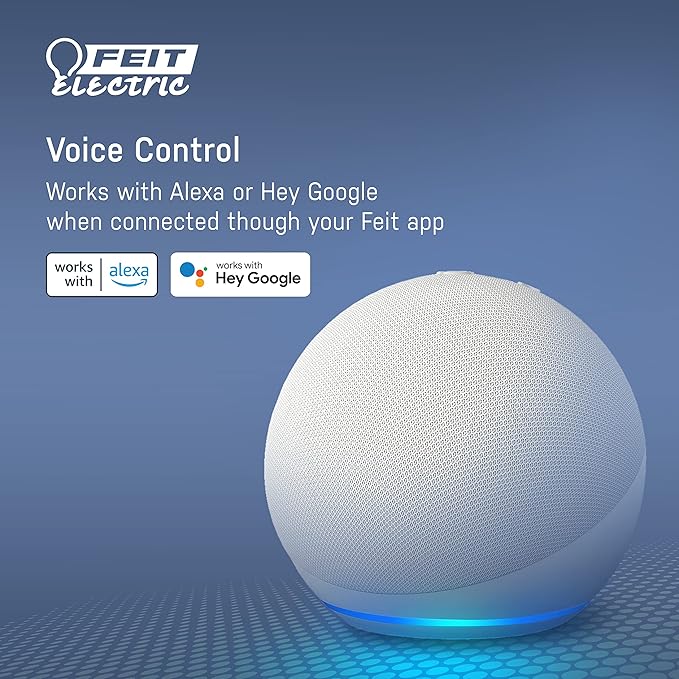 Feit Electric BR30/927CA/AG 65W Equivalent WiFi Dimmable, No Hub Required, Alexa Google Assistant BR30 Smart LED Light Bulb, 5" H x 3.72" D, 2700K Soft White