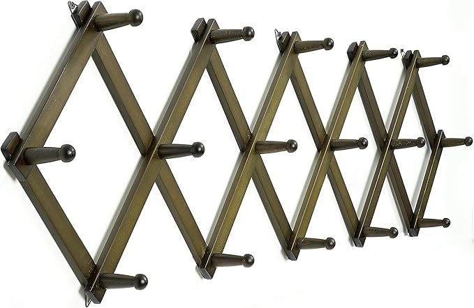 WEBI Accordion Wall Hanger,Accordion Hat Rack for Wall,Expandable Wooden Coat Rack Wall Mounted,Accordion Hook Rack for Hats,Caps,16 Peg,Dark Walnut