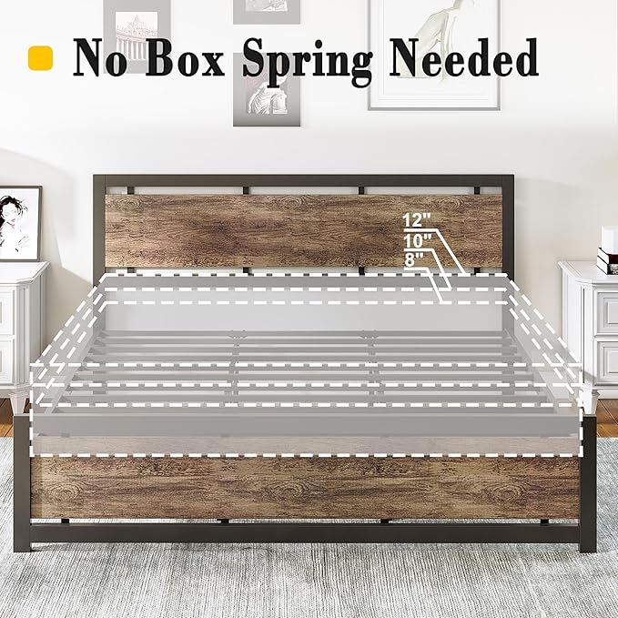 LIKIMIO King Bed Frame with Headboard and Footboard, Metal Strong Supports, Easy Assembly, Noise-Free, No Box Spring Needed, Walnut