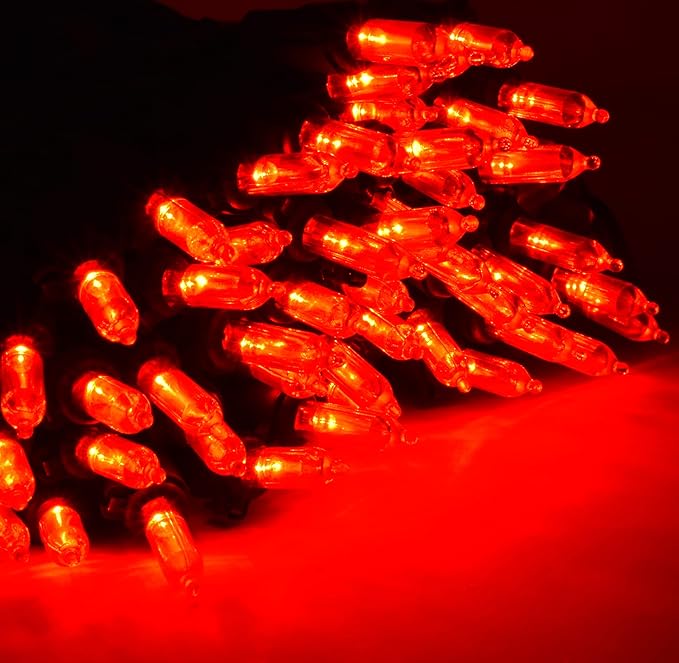 Holiday Essence - LED Red Christmas Lights Green Wire 26.9 Feet Long String Lights Set for Outdoor & Indoor Décor, Valentines Day, Halloween, Christmas Trees, Lighting Decorations, UL Certified