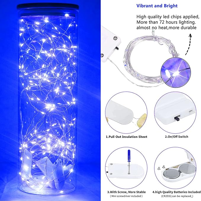 SmilingTown 15 Packs Fairy String Lights, 6.6FT 20 LED Battery Operated Silver Copper Wire Starry String Light for DIY Party Christmas Costume Wedding Easter Table Decorations (Blue)