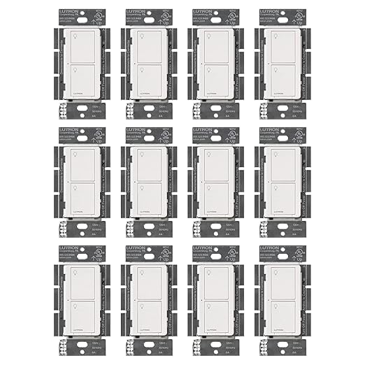 Lutron Caseta Original Smart Light Switch (Lutron Smart Hub Required), for Home, LED Lights, and Fans, 6 Amp, Single-Pole/3-Way, Neutral Required, PD-6ANS-WH-12-Pack, White, 12 Pack