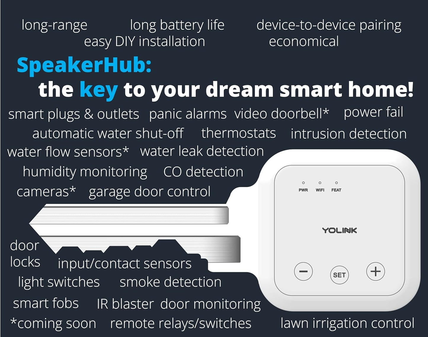 YoLink SpeakerHub, Smart Home Speaker Hub, Plays Tones/Alarms, Text-to-Speech Custom Messages, Voice Announcements,