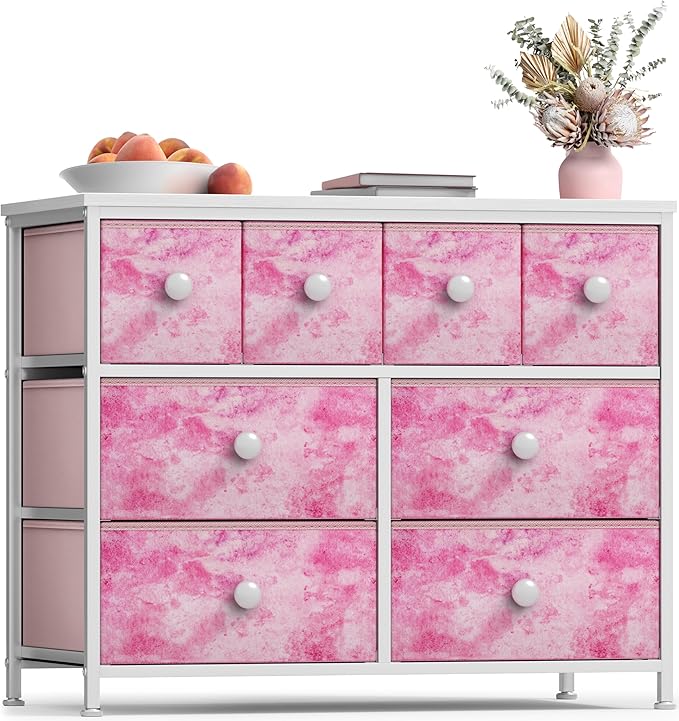 Sorbus Fabric Dresser for Kids Bedroom - Chest of 8 Drawers, Storage Tower, Clothing Organizer, for Closet, for Playroom, for Nursery, Steel Frame, Fabric Bins - Knob Handle (Tie-dye Pink)