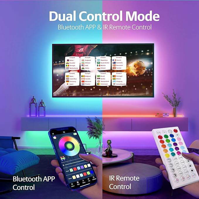 KEELIXIN Bluetooth Music Sync LED Strip Lights for Bedroom - APP & Remote Control, RGB Home Decor Lights, Luces Led para Cuarto