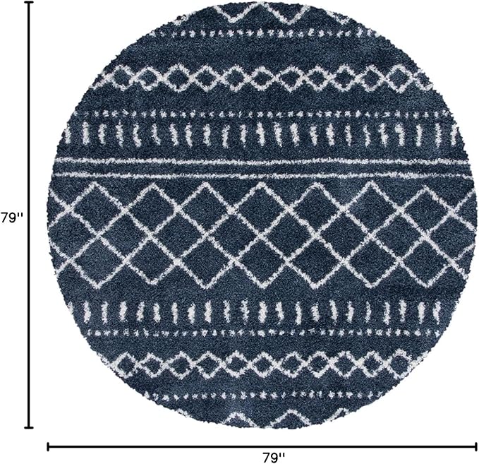 SAFAVIEH Arizona Shag Collection Area Rug - 6'7" Round, Slate Blue & Ivory, Moroccan Design, Non-Shedding & Easy Care, 1.6-inch Thick Ideal for High Traffic Areas in Living Room, Bedroom (ASG741L)