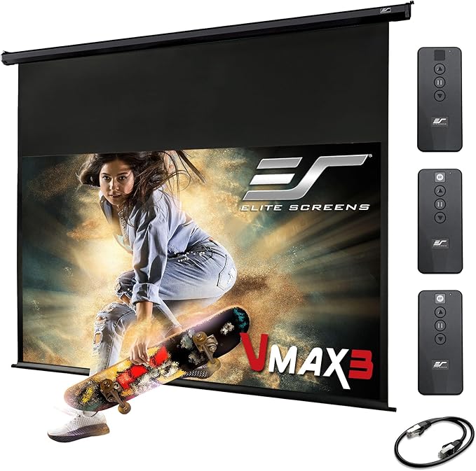 Elite Screens VMAX 3, 150-INCH Extra 24" Drop, Motorized Drop Down Projector Screen, Movie Cinema Gaming VMAX150UWH3-E24