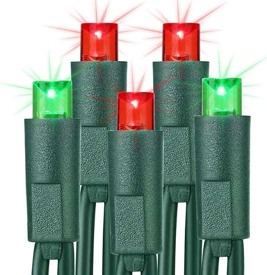 Brizled Red & Green Christmas Lights, 33ft 100 LED 5MM Christmas String Lights, Wide Angle Mini Xmas Lights Connectable, UL Listed Tree Light for Indoor Outdoor Xmas Room Party Decor, Green Wire