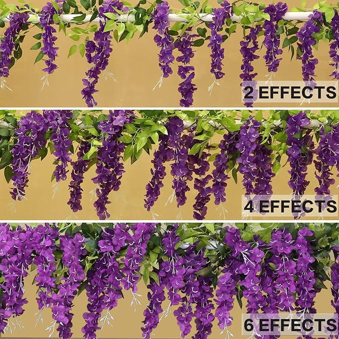 Wisteria Artificial Flowers Garland, 2Pcs Total 14.4ft Silk Faux Wisteria Vine Kit, Hanging Flower Plant for House Outdoor Garden Ceremony Outside Wedding Arch Floral Decor (2, Purple)