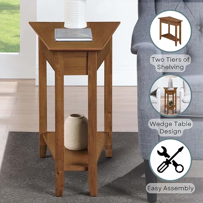 Convenience Concepts American Heritage Wedge End Table 24" - Classic Living Room Table with Storage Shelf, Side Table for Family Room, Bedside Table, Driftwood/White