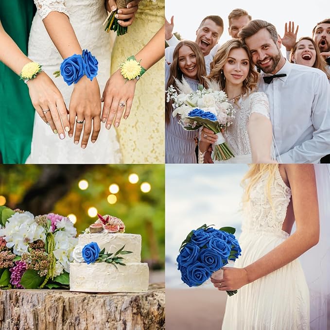 Artificial Flowers Realistic Roses, Real Looking Fake Roses with Stem for DIY Wedding Bouquets Centerpieces Bridal Shower Party Home Romantic Decorations (Royal Blue, Regular 3" - 200pcs)