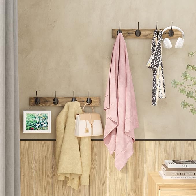Coat Hooks Wall Mounted, Wooden Hat Rack with 4 Hooks for Entryway, Bathroom,Bedroom (3 Pack,Brown)