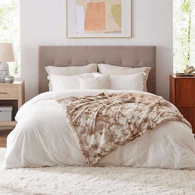 Bedsure GentleSoft Sherpa Fluffy Blanket Twin Size - Fleece Warm and Cozy Throw for Women Gift, Plush & Fuzzy Faux Christmas Fur Blanket for Couch, Bed Decor, Tie Dye Design, Beige, 60x80 Inches